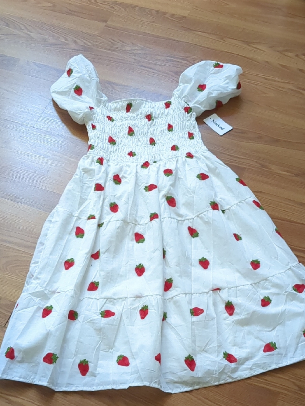 New Kindred Antropolgie White Embroidery Strawberry Midi Dress Babydoll